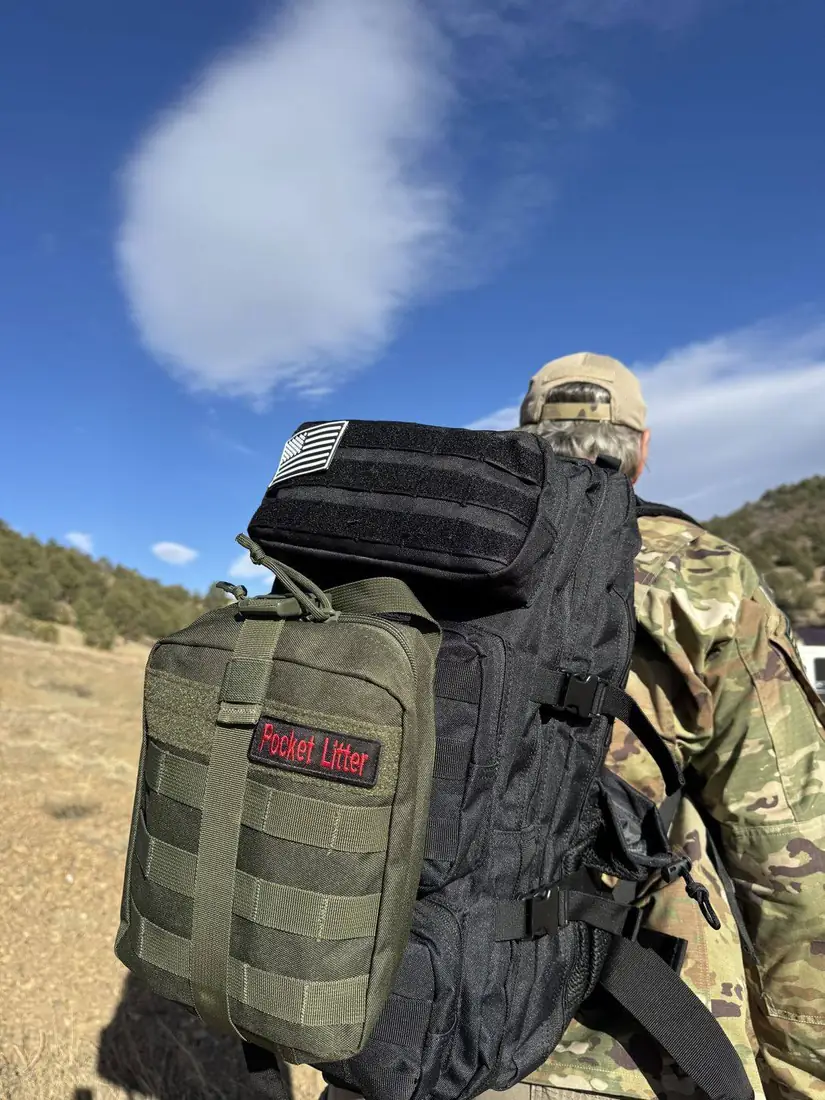 Pocket Litter pouch on a hiker's pack